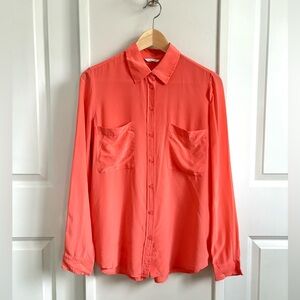 Club Monaco Silk Button-Up Blouse – Coral